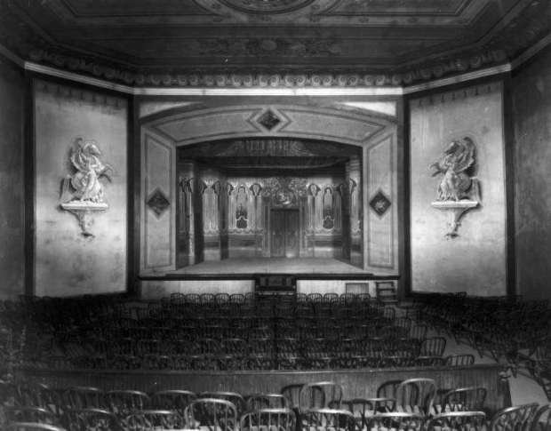 A 1933 shot of the opera house interior. San Francisco artist John C. Massman was commissioned to paint elegant trompe l'oeil murals on the inside. (Photo provided by Central City Opera.