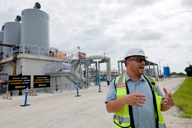 Joey Padron, vice president of the Prospect Lake Clean Water Center, gives a tour of Fort Lauderdale's new water plant on June 10. The plant is set to open in mid-September. (Amy Beth Bennett/South Florida Sun Sentinel)
