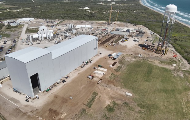 Construction continues at Cape Canaveral Space Force Station's Launch Complex 16 seen in this June 2026 image to support Relativity Space's new launch facilities for its Terran R rocket. (Courtesy/Relativity Space)