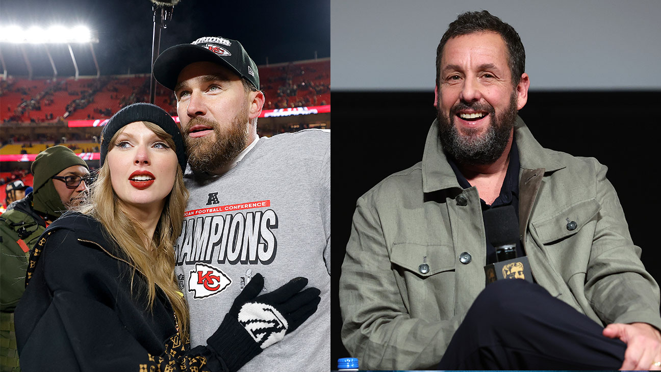 Taylor Swift, Travis Kelce and Adam Sandler.