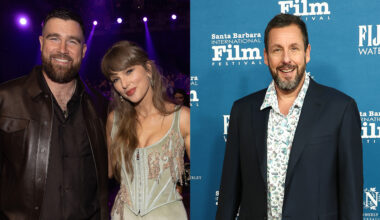 Travis Kelce, Taylor Swift and Adam Sandler.