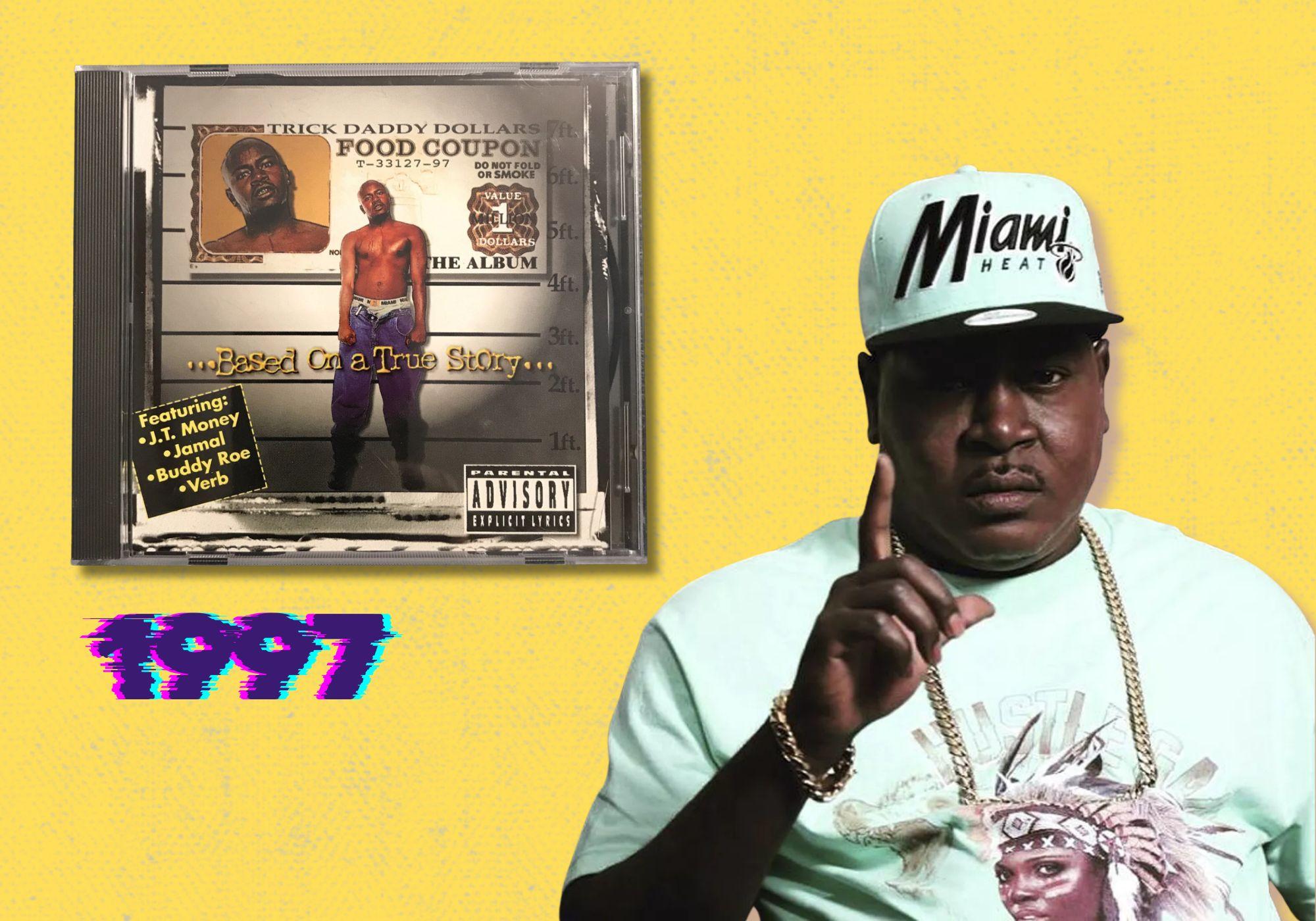 Collage of Trick Daddy next to a CD of his debut album