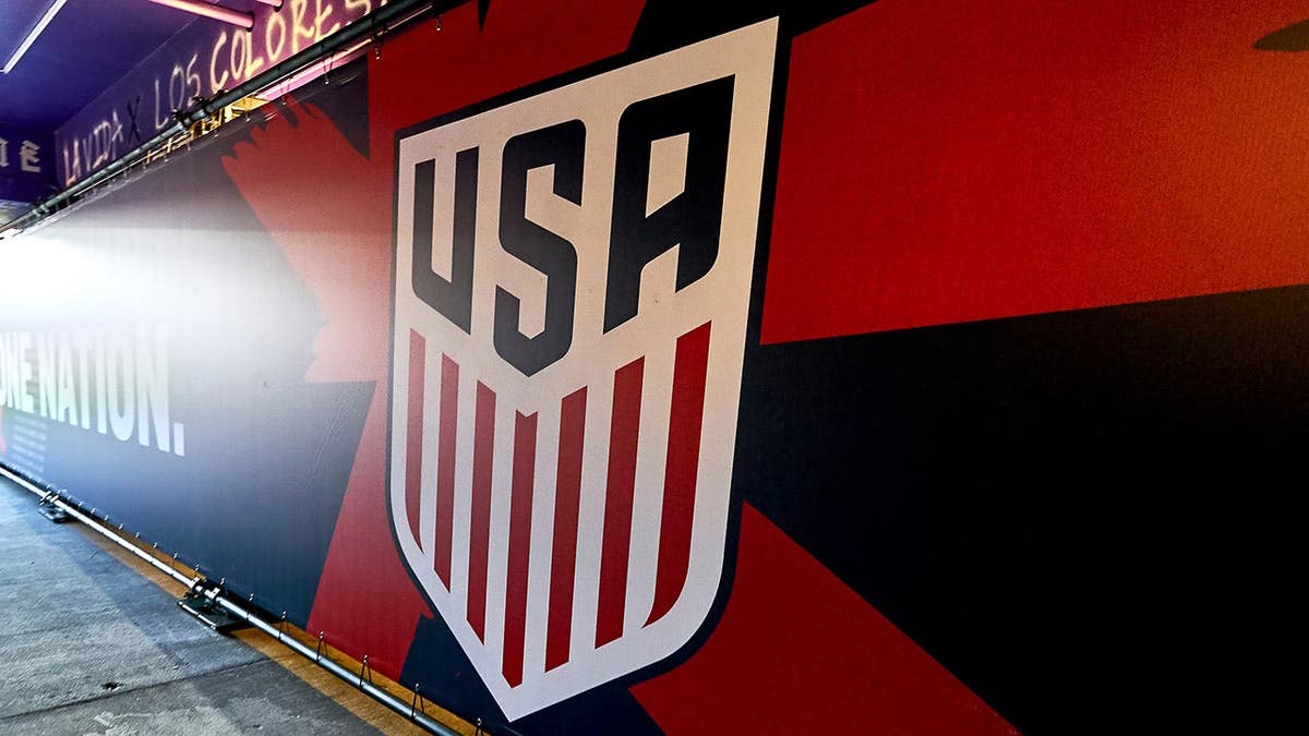 The United States Soccer Federation crest logo on display