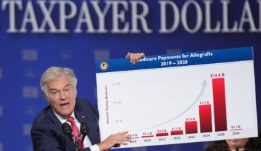 Centers for Medicare & Medicaid Services administrator Dr. Mehmet Oz speaks before Vice President JD Vance at the Wisconsin Air National Guard facility at Milwaukee Mitchell International Airport, Wednesday, July 8, 2026, in Milwaukee.