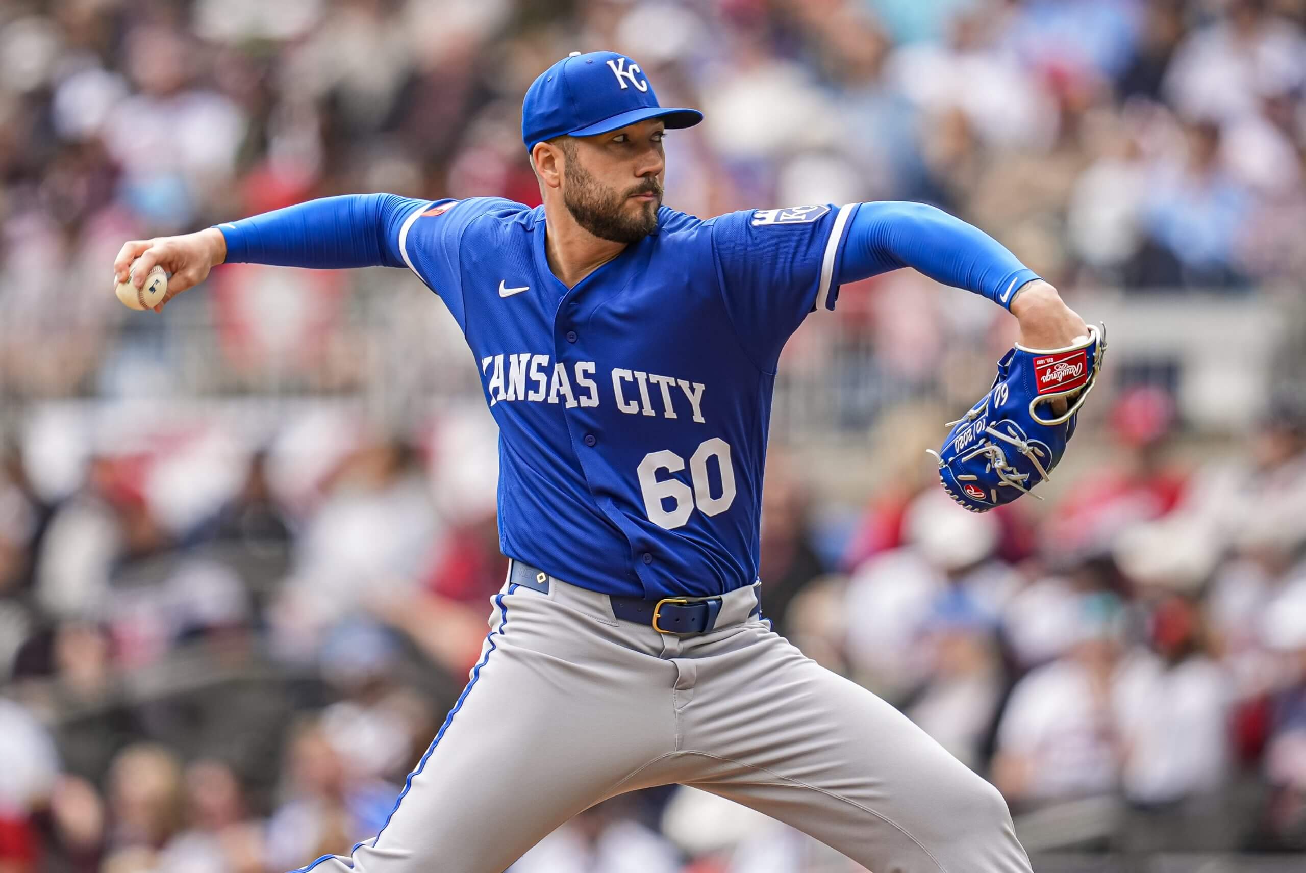 Kansas City Royals pitcher Lucas Erceg (60) pitches against the Atlanta Braves during the ninth inning at Truist Park.