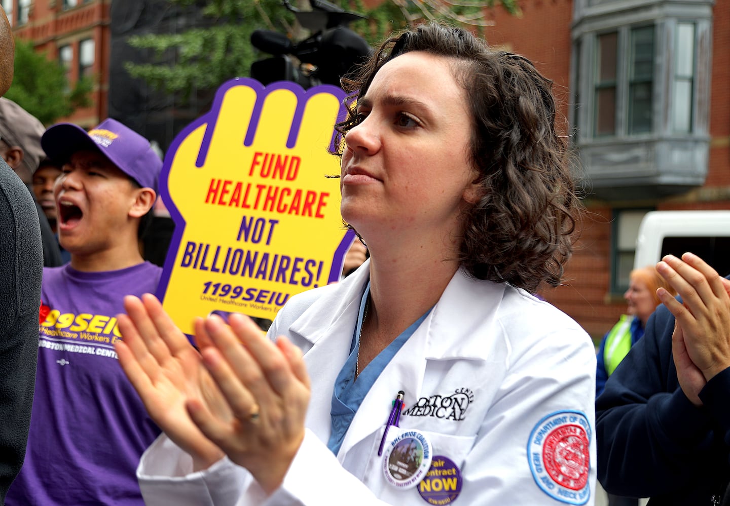 Boston Medical Center Dr. Lucia Ryll stands outside Boston Medical Center as nurses, doctors, and staff along with members of the SEIU union picketed in front of the hospital Thursday.