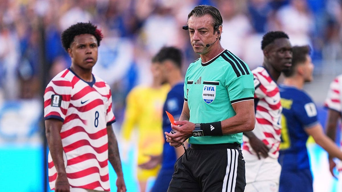 Weston McKinnie stares down the referee