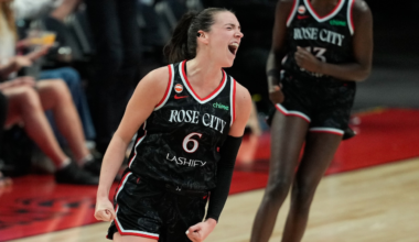 Bridget Carleton celebrates basket during Portland Fire vs. Chicago Sky showdown (2026).