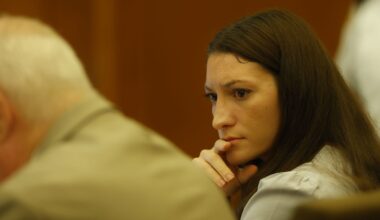Defendant Lindsay Clancy listens during her murder trial Thursday at the Plymouth Superior Court.