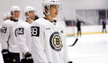 Elliott Groenewold participated in his third Bruins development camp, and at 6 feet 2 inches lands in the middle of a tall pack of defense prospects.