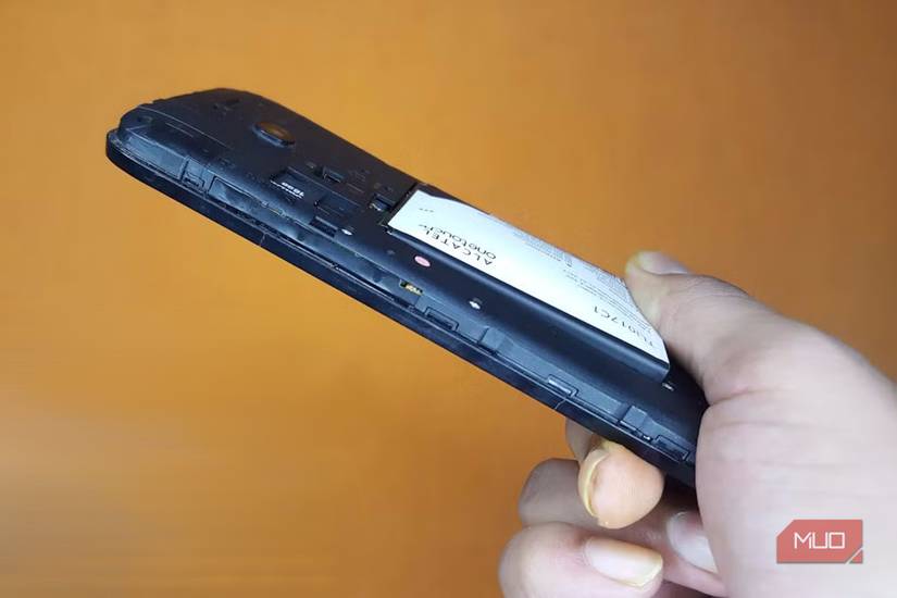 A hand holding a phone with swallon battery