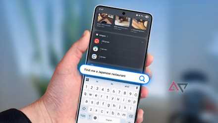 A hand holding a smartphone highlighting the Samsung Finder feature.