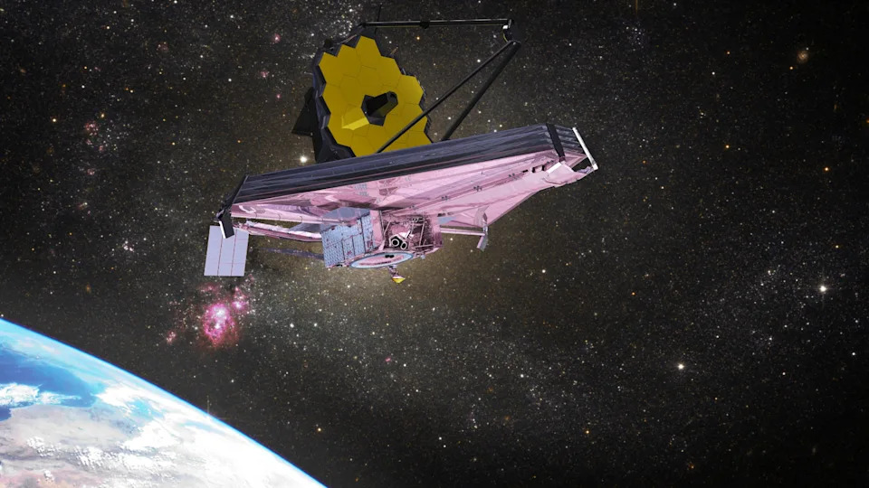 An artist's illustration of the James Webb Space Telescope in orbit around Earth