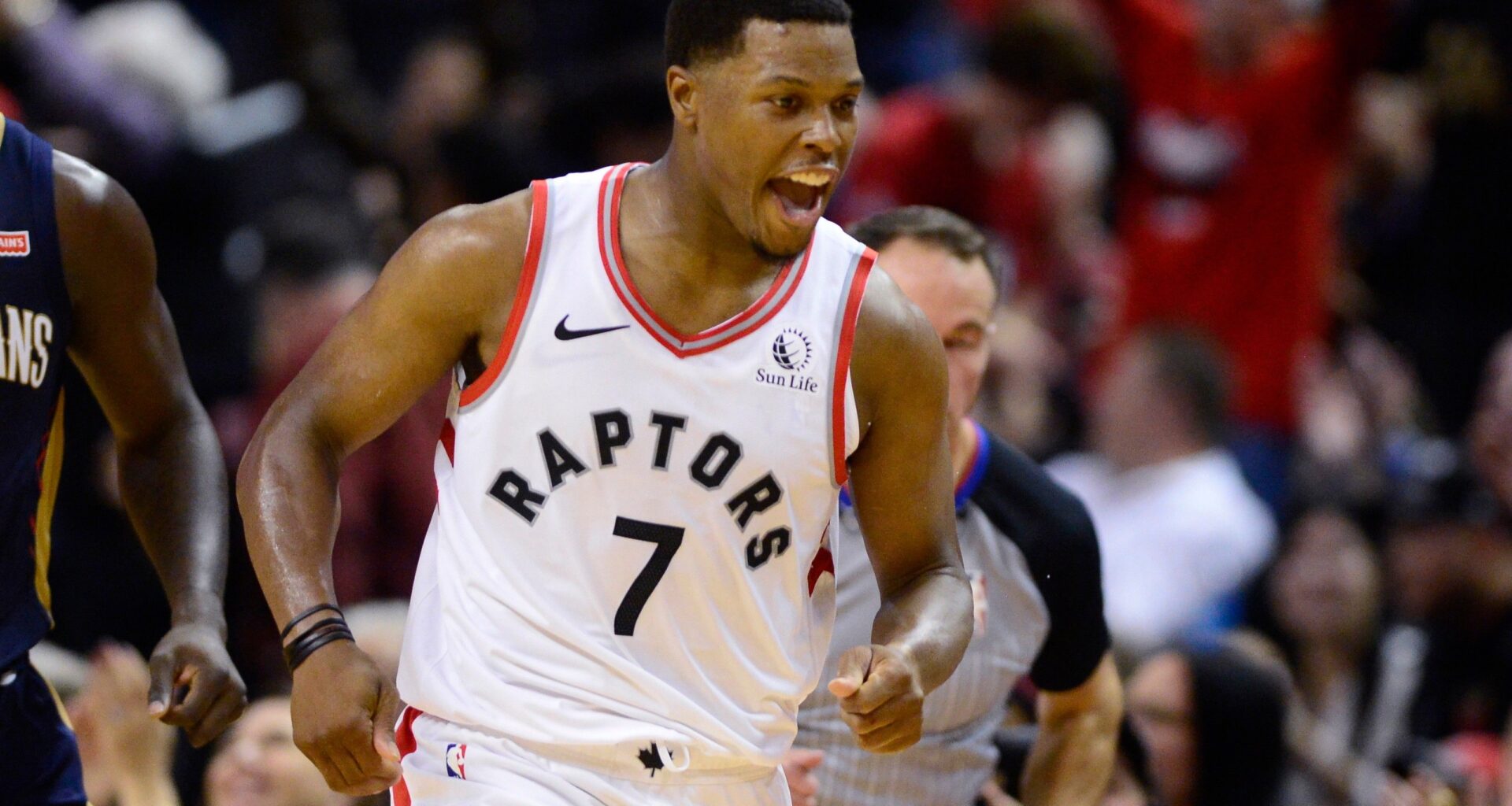 FILE - Toronto Raptors guard Kyle Lowry celebrates his 3-point basket against the New Orleans Pelicans during overtime in an NBA basketball game Tuesday, Oct. 22, 2019, in Toronto. (Frank Gunn/The Canadian Press via AP, file)
