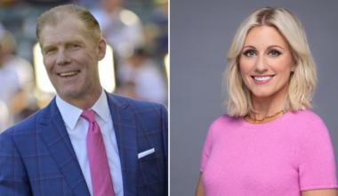 Alexi Lalas consoles Rebecca Lowe after England's World Cup loss