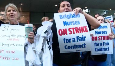 About 4,000 Brigham and Women's Hospital nurses take to picket lines in 1-day strike over wages, benefits