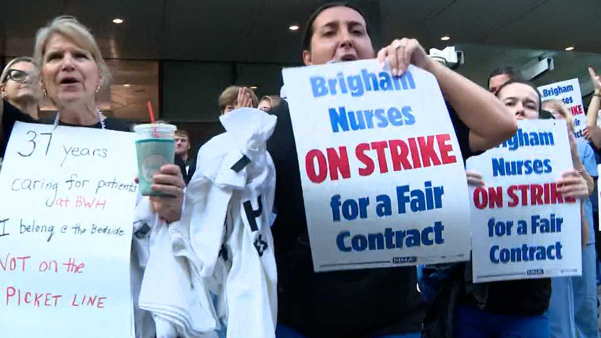 About 4,000 Brigham and Women's Hospital nurses take to picket lines in 1-day strike over wages, benefits