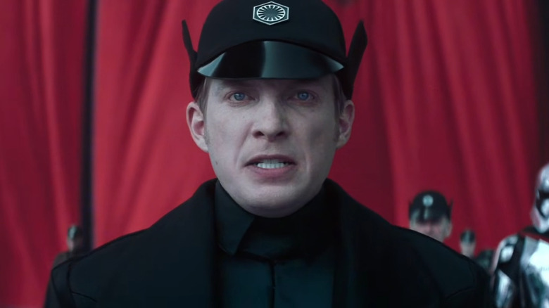 Domhnall Gleeson as Admiral Hux, speaking on Starkiller Base, in Star Wars: The Force Awakens.