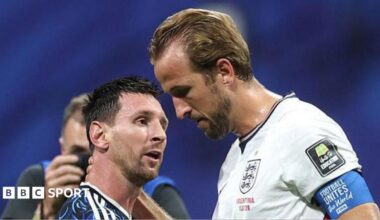 Argentina's Lionel Messi and England's Harry Kane