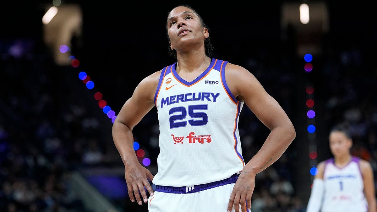 Alyssa Thomas of the Phoenix Mercury looking on during a WNBA game at Chase Center