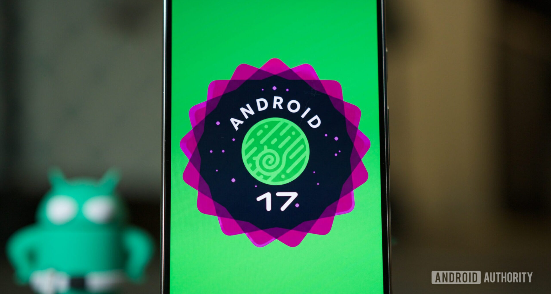 The Android 17 logo on a Pixel phone.