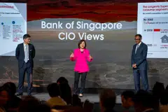 “China is one of the biggest beneficiaries of AI capex,” notes Jean Chia (centre), global chief investment officer at BOS, at its Portfolio Summit on Thursday.