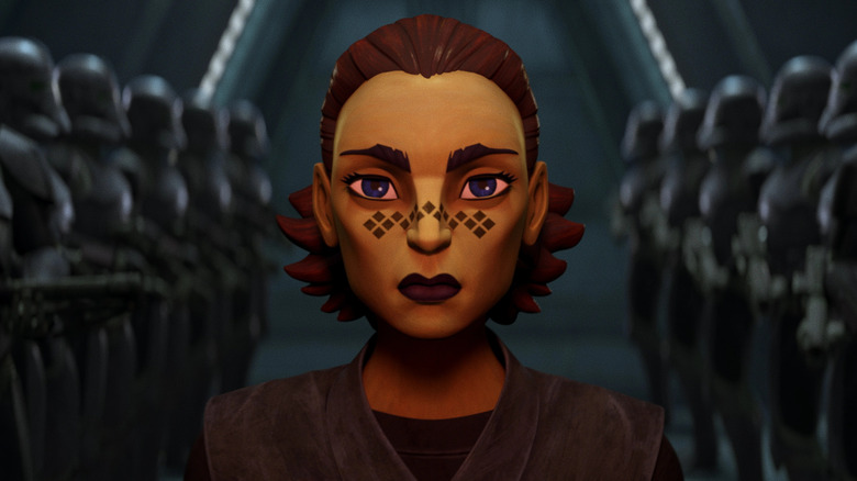 Barriss Offee surrounded by clone troopers in Star Wars: Tales of the Empire