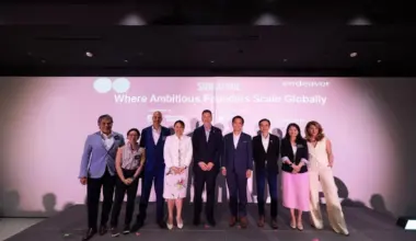 Endeavor board chairman Edgar Bronfman Jr (centre) and Minister of State for Trade and Industry Alvin Tan (fourth from right) at Endeavor’s launch event held at Jewel on July 23.