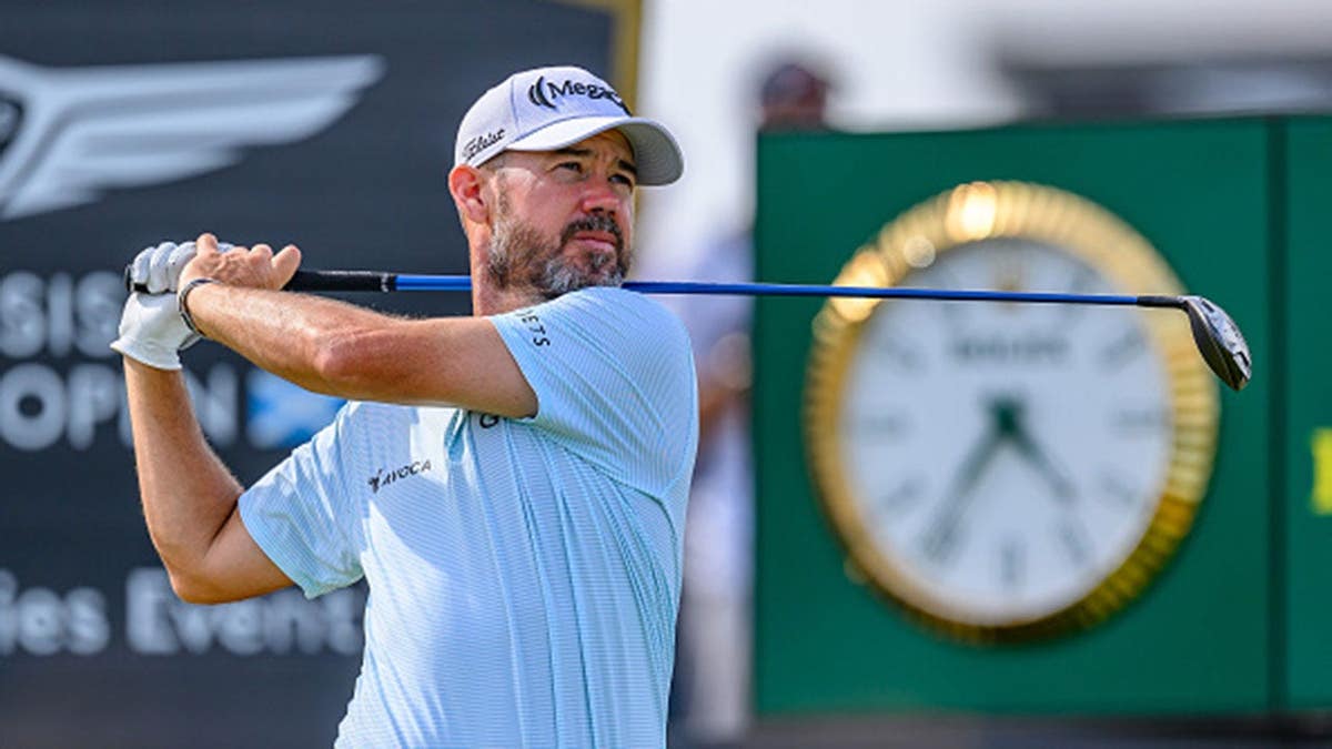 Brian Harman tees off at the 12th hole during the Genesis Scottish Open at The Renaissance Club.