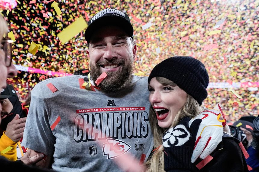 Travis Kelce and Taylor Swift, seen here in 2025 after the AFC Championship, have lived out much of their romance in the public eye.