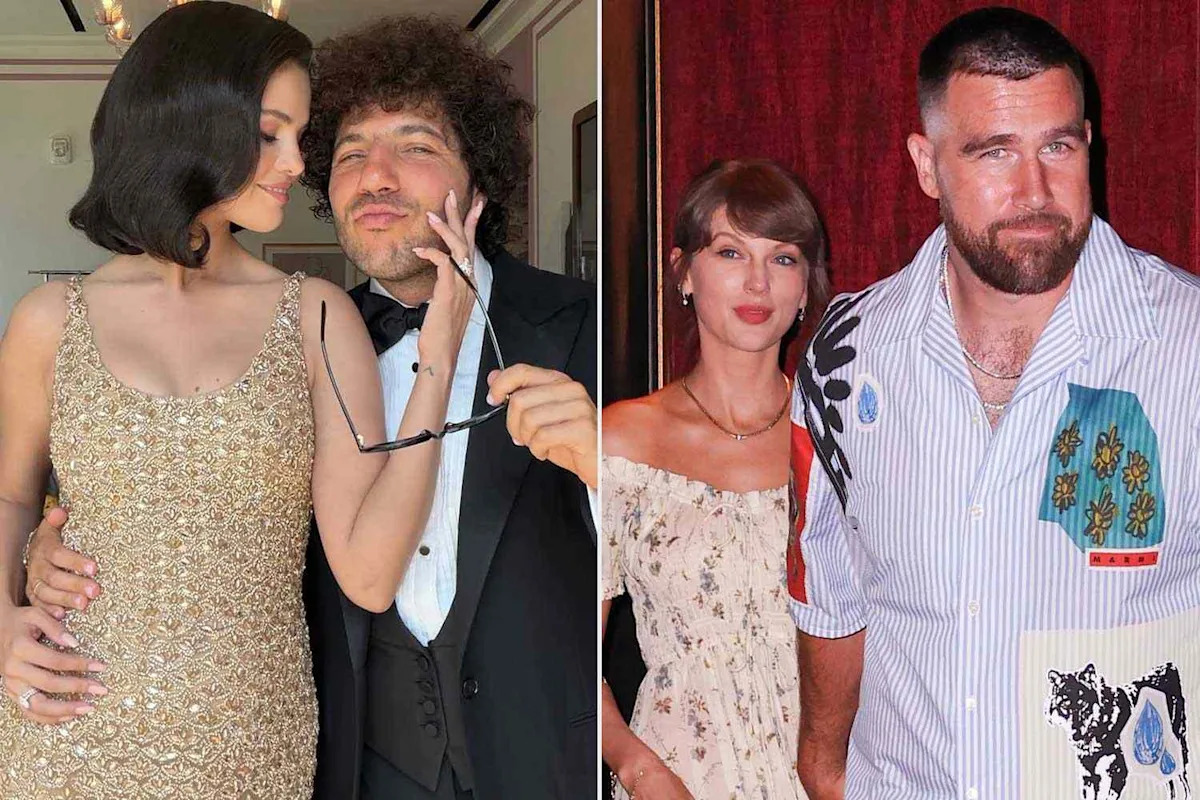 Selena Gomez Glitters in Gold with Husband Benny Blanco at BFF Taylor Swift and Travis Kelce’s Wedding