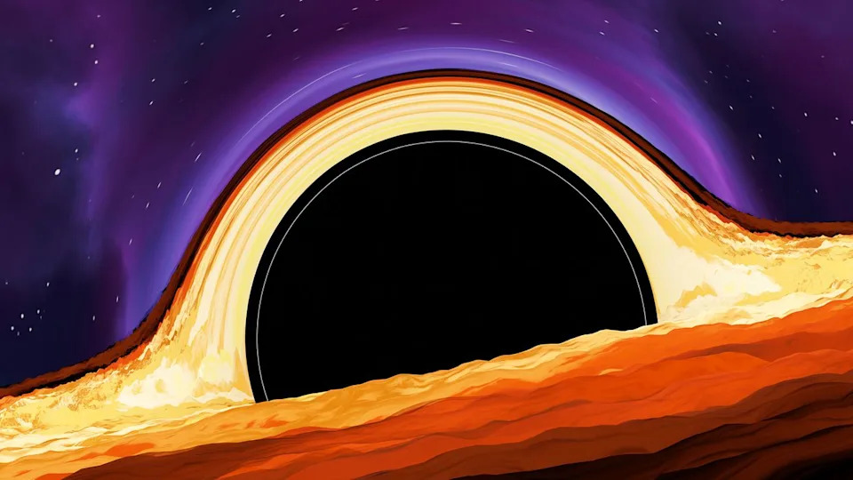 An illustration of a large dark circle surrounded by glowing yellow lines.