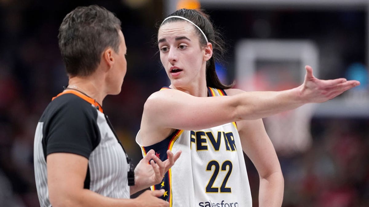 caitlin clark expresses frustration while talking to referee