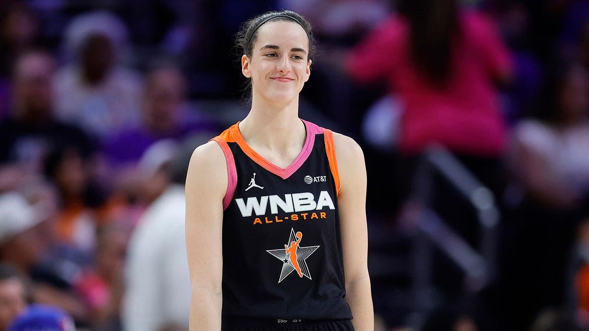 Caitlin Clark reacts during the 2024 WNBA All-Star Game.