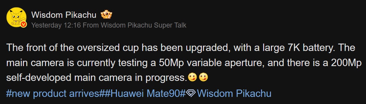 Huawei Mate 90 series main camera details surfaced