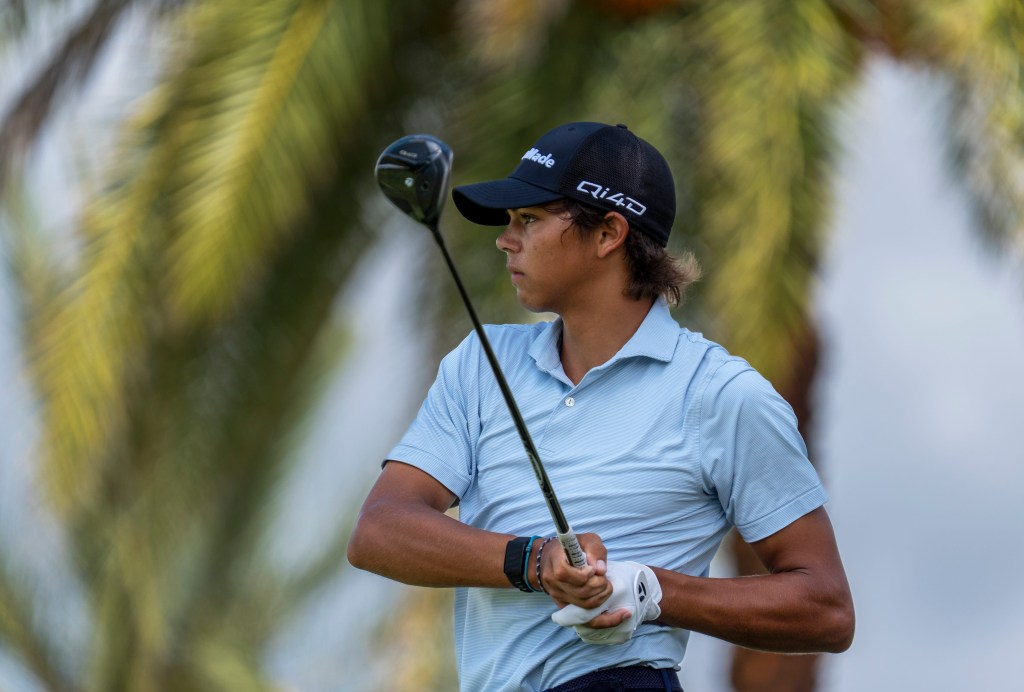 Charlie Woods watches his tee shot during the 109th Florida Amateur Championship.