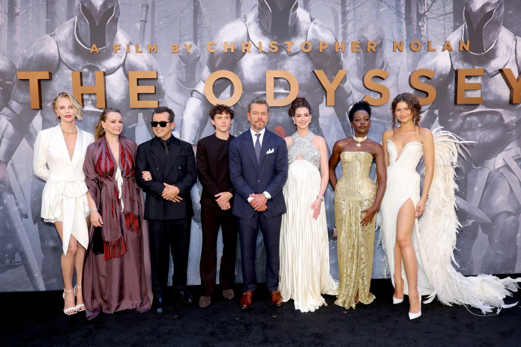 Charlize Theron, Samantha Morton, John Leguizamo, Tom Holland, Matt Damon, Anne Hathaway, Lupita Nyong'o and Zendaya at the New York premiere of "The Odyssey"