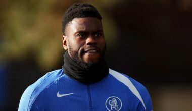 COBHAM, ENGLAND - JANUARY 20: Benoit Badiashile of Chelsea looks on during a Chelsea FC Training Session at Chelsea Training Ground on January 20, 2026 in Cobham, England. (Photo by Jasper Wax/Getty Images)