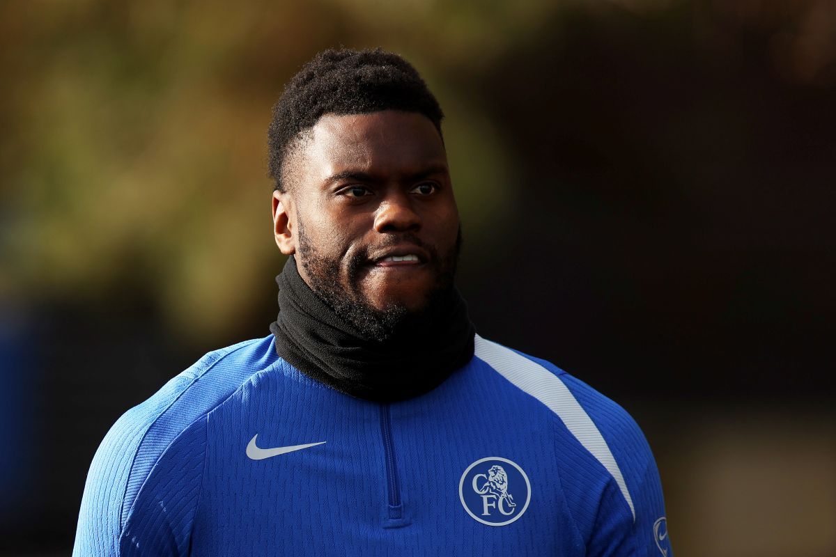 COBHAM, ENGLAND - JANUARY 20: Benoit Badiashile of Chelsea looks on during a Chelsea FC Training Session at Chelsea Training Ground on January 20, 2026 in Cobham, England. (Photo by Jasper Wax/Getty Images)