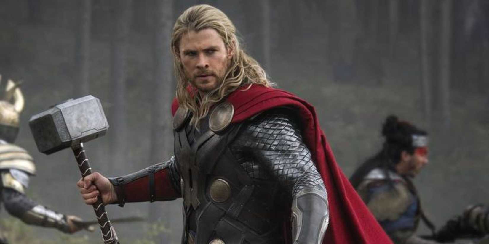 chris hemsworth as thor carrying hammer mjolner