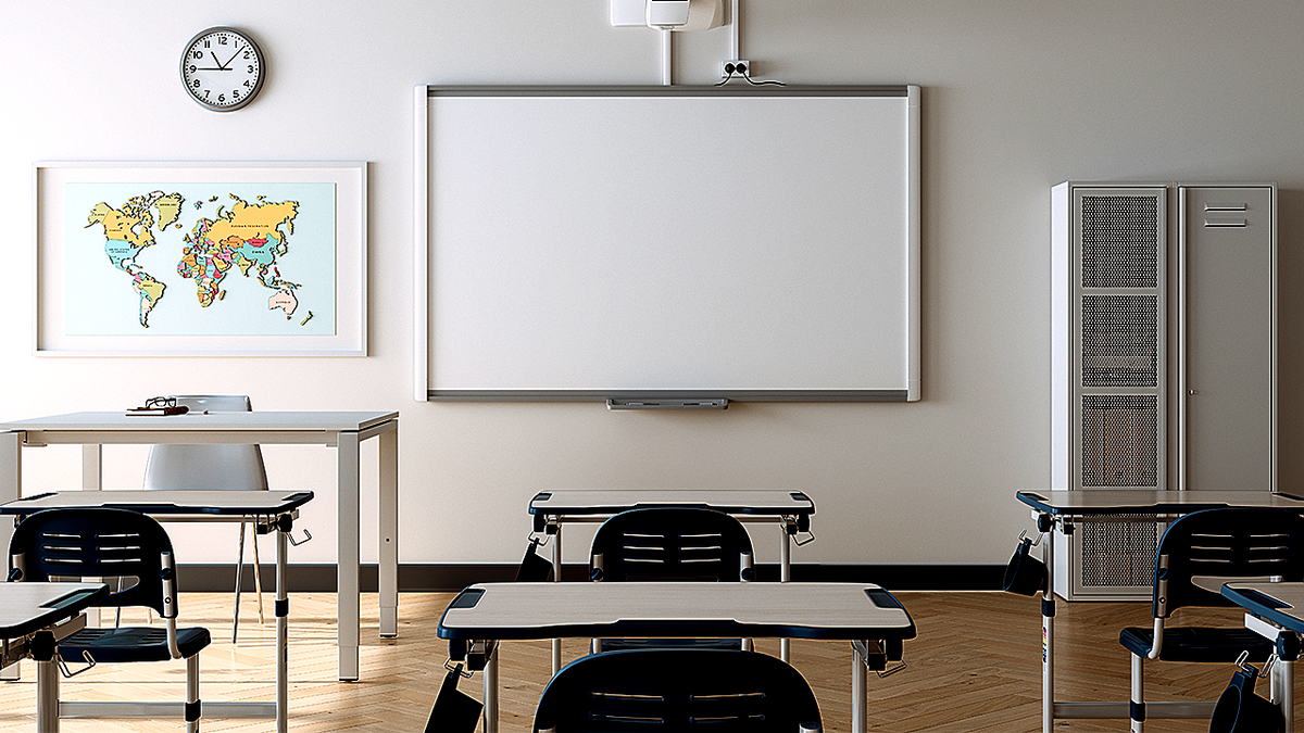 empty classroom with whiteboard