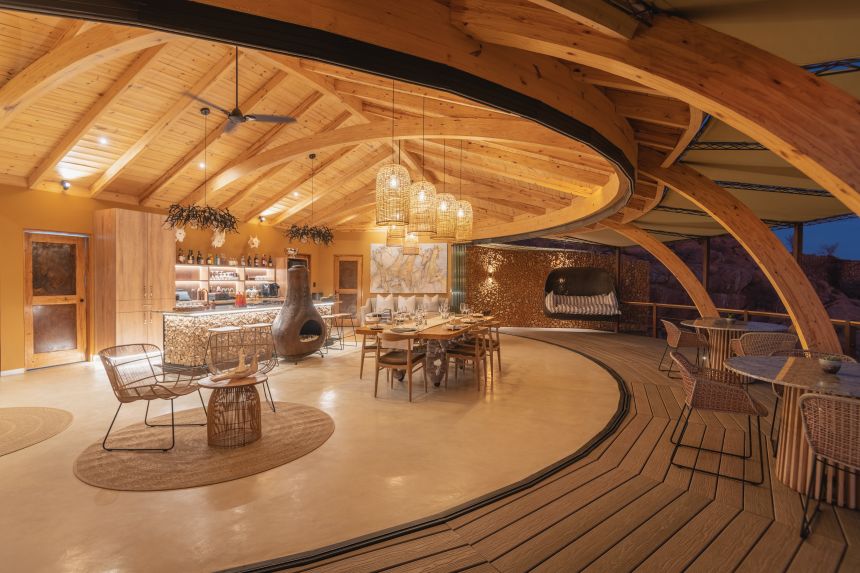 The retreat features a spacious lounge and dining area.