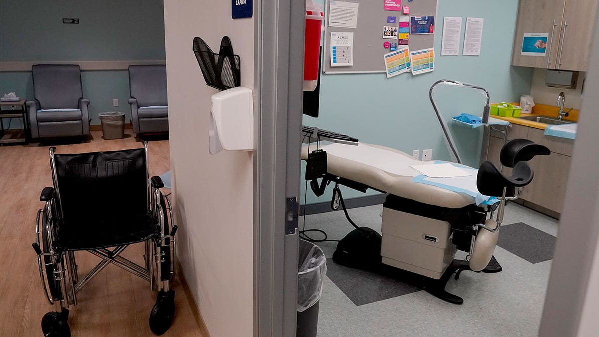 A clinic with a bed inside