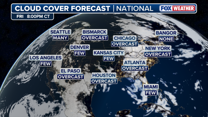 Cloud coverage in the U.S. tomorrow night.