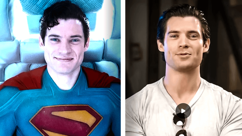 David Corenswet as Superman and in Superman Day video.