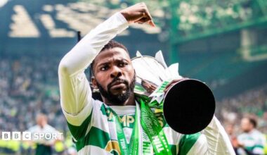 Kelechi Iheanacho with the Scottish Premiership trophy