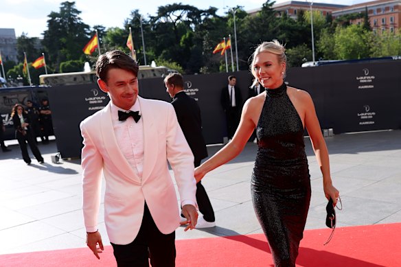 Alex de Minaur and Katie Boulter walk the red carpet at the Laureus World Sports Awards in Spain in April. 