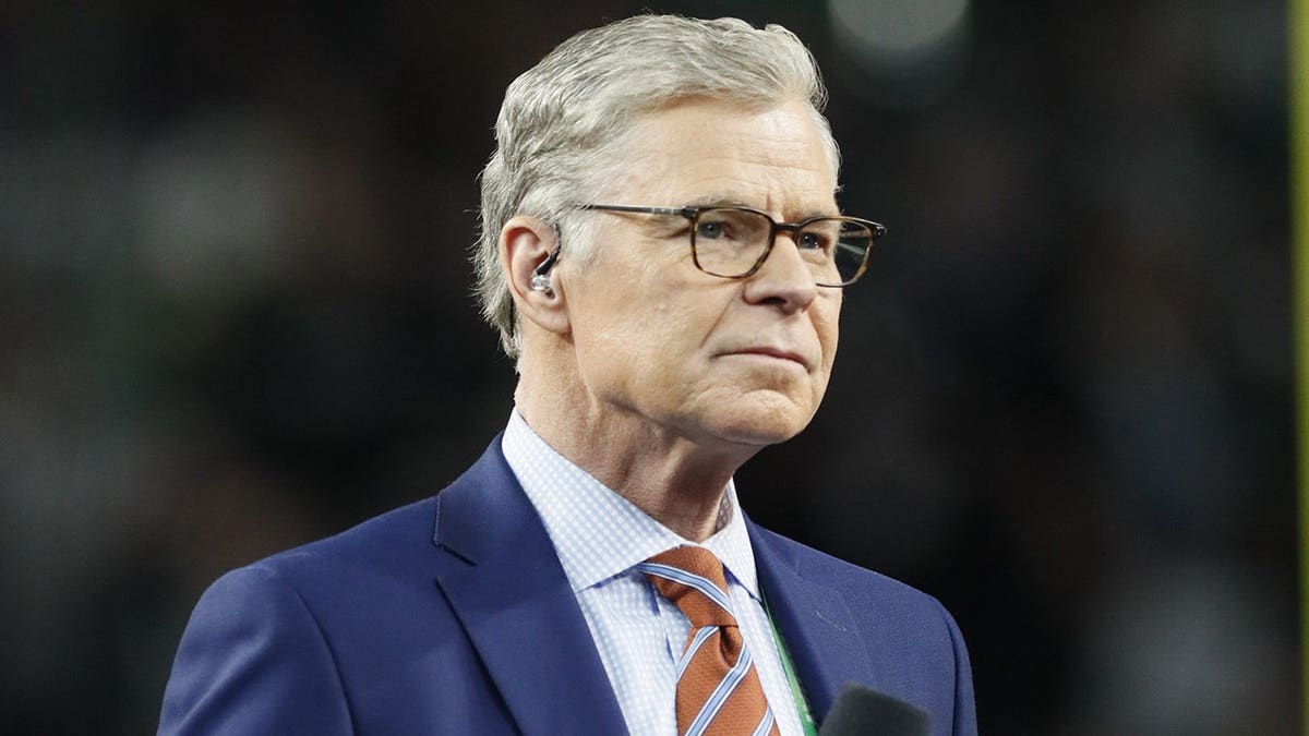 Dan Patrick stands after the Philadelphia Eagles vs. New England Patriots game at U.S. Bank Stadium.
