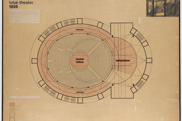 Walter Gropius’s 1927 plan for the Total Theater for director Edwin Piscator.
