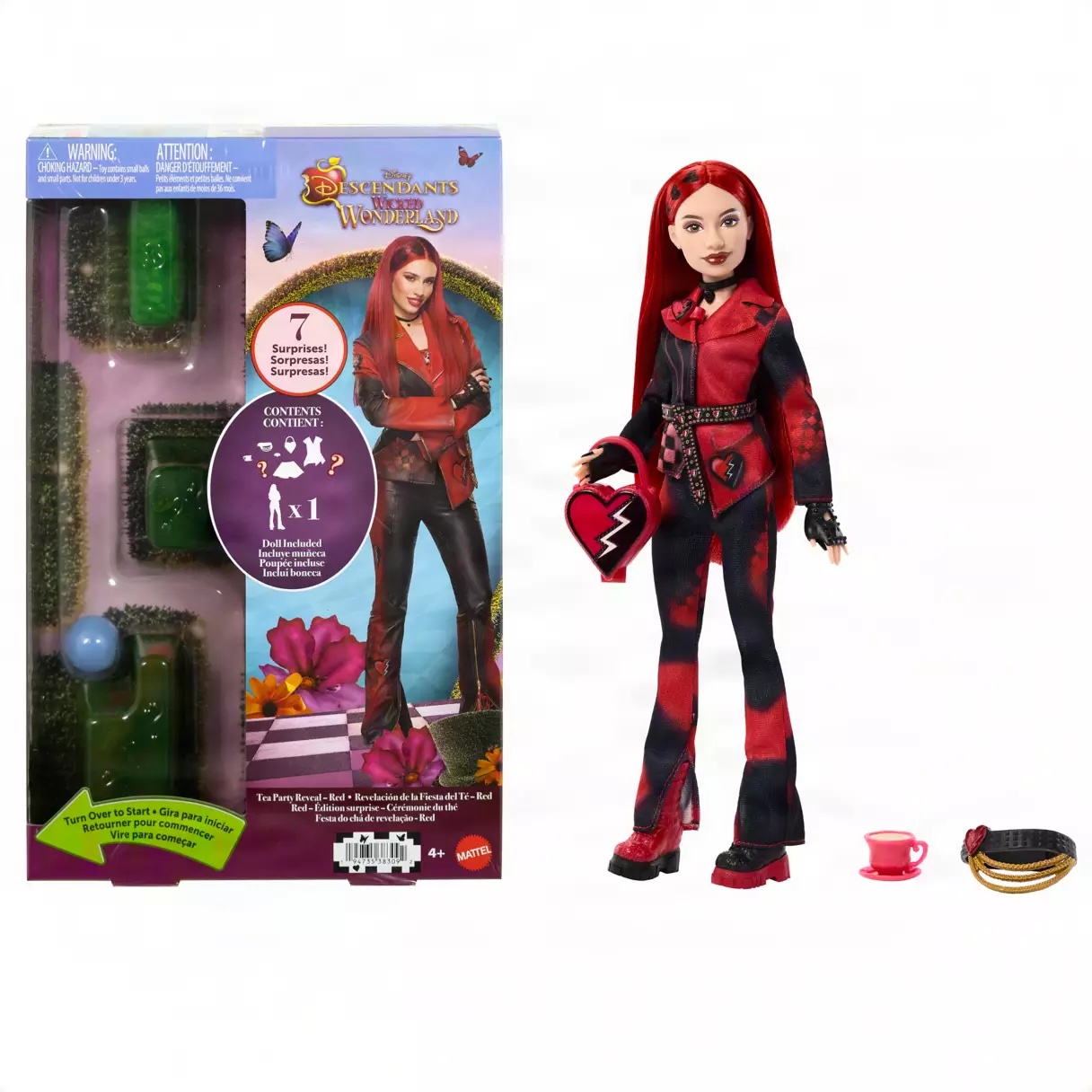 Another version of Red includes two outfits and six accessories. The doll has 11 points of articulation. The outfits include pants, jacket, skirt, belt, and boots. Her red hair features dyed hearts.